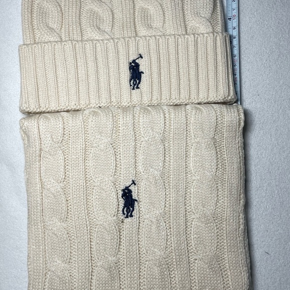 Ralph Lauren Cream Cable Knit Scarf and Beanie Set - Picture 5 of 7